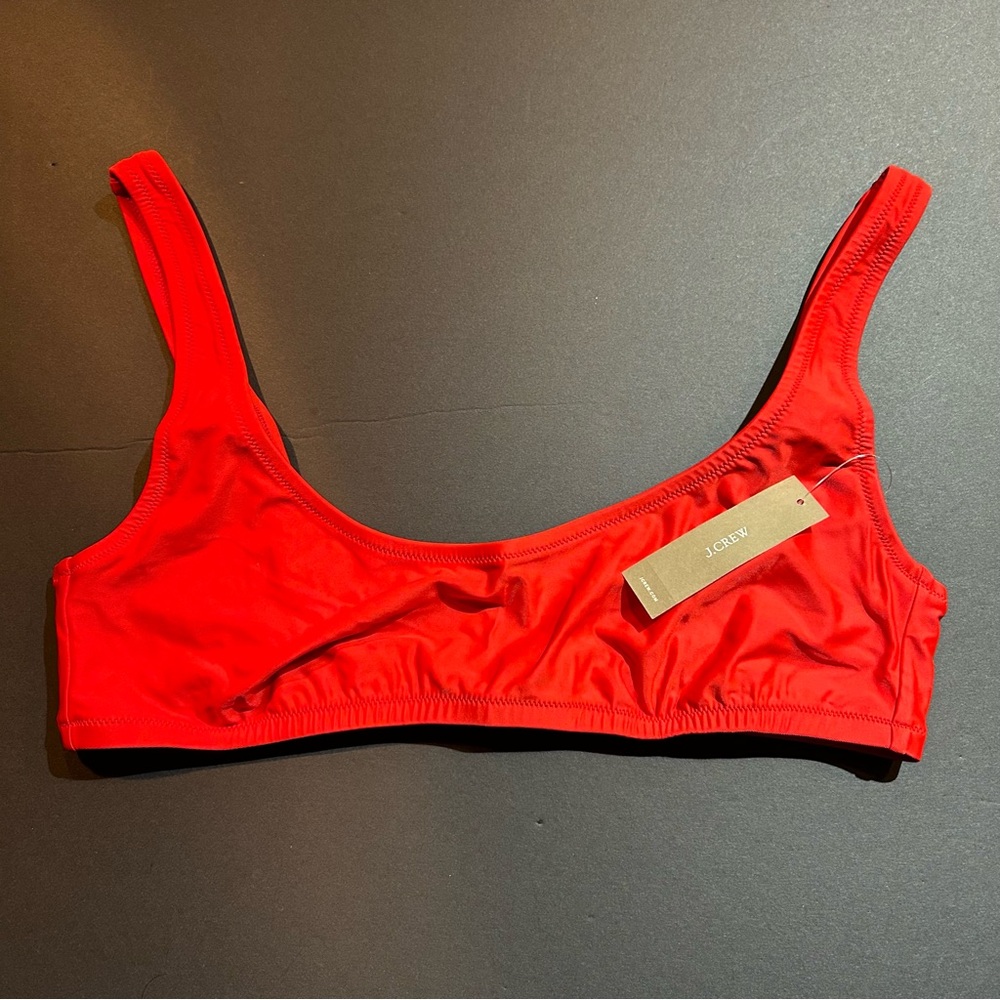 J Crew Womens Heritage Scoopneck Bikini Top Size Large Red Back Hook Stretch
